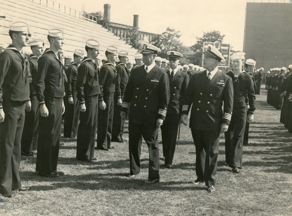 NROTC students line up for inspection on Fitton Field